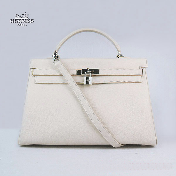 Hermes Kelly 35cm Togo Leather Bag Beige 6308 Silver Hardware