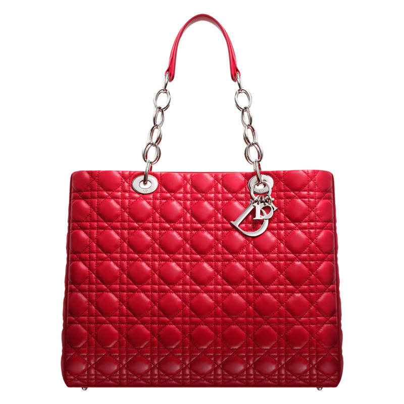 Large crimson red leather 'Dior Soft' shopping bag