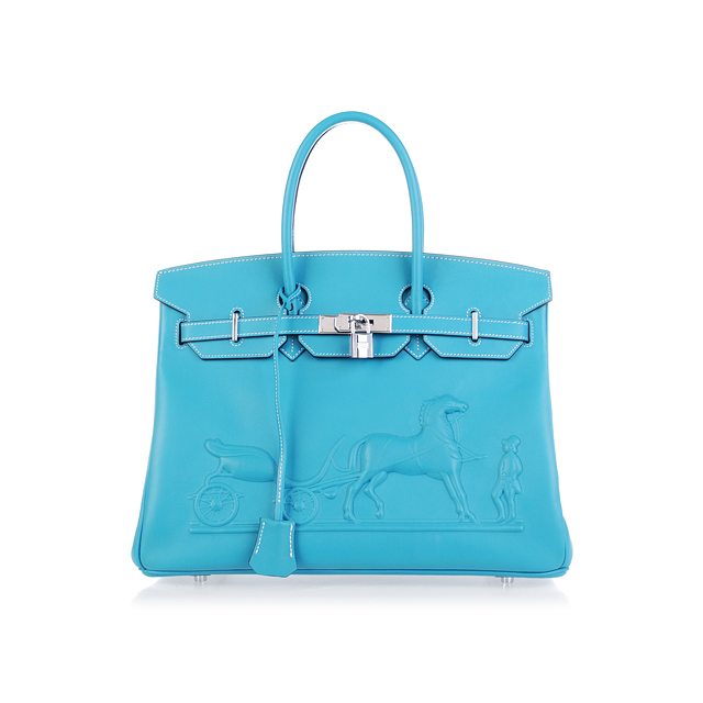 Hermes Birkin 35CM with Embossed logo Handbag middle blue H35