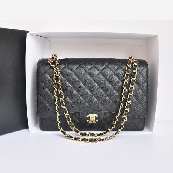 Chanel A47600 Black Original Caviar Leather Jumbo Flap Bag Gold