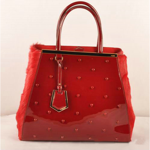 Fendi 2Jours Patent Leather Horsehair Tote Bag F2552L Red