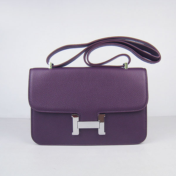 Hermes Constance Togo Leather Single Bag Purple Silver Hardware H020