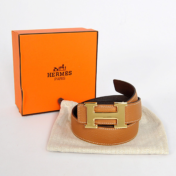 Hermes belt leather in Camel/Dark Brown with H Gold Buckle