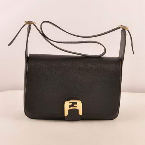 Fendi Chameleon Classic Saffiiano Leather Medium Shoulder Bag 2539 Black
