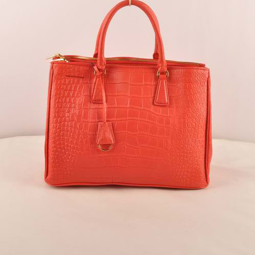 Prada Medium Croco Leather Tote Bag Light Red