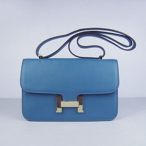 Hermes Constance Togo Leather Single Bag Blue Gold Hardware H020