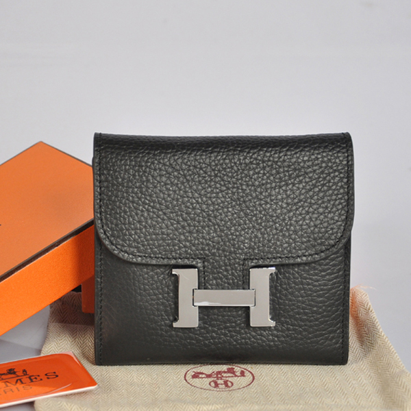 Hermes Constance Wallet clemence leather in Black