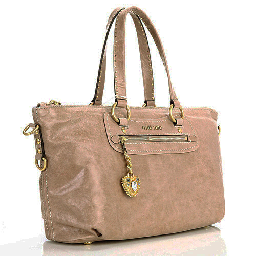 Miu Miu Shiny Leather Tote Bag 6683 Apricot