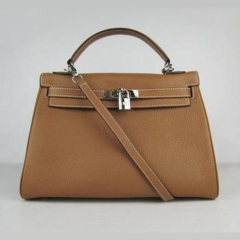 Hermes Kelly Handbags 32CM Light Coffee(silver)