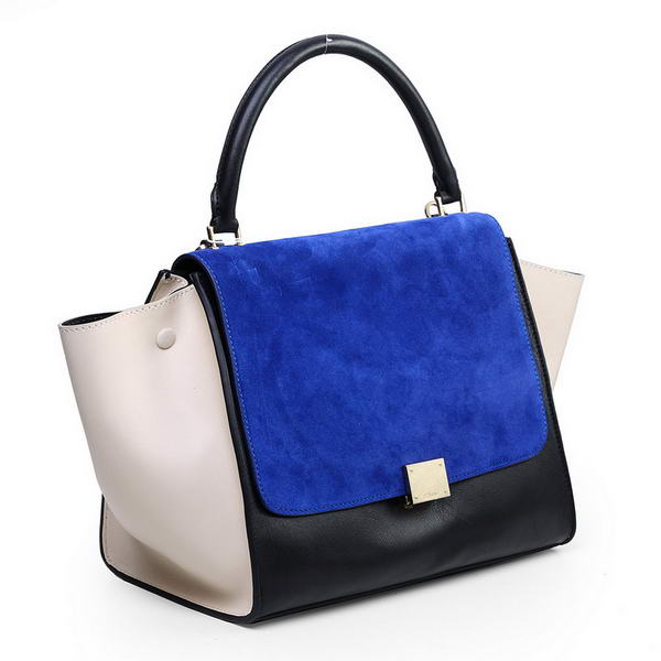 Celine Trapeze Bags Original Calf&Suede Leather Blue&Black