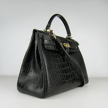 Hermes 32CM Black Crocodile Stripe(gold)