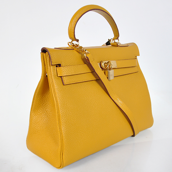 Hermes Kelly 32CM clemence leather in Yellow with Gold hardware