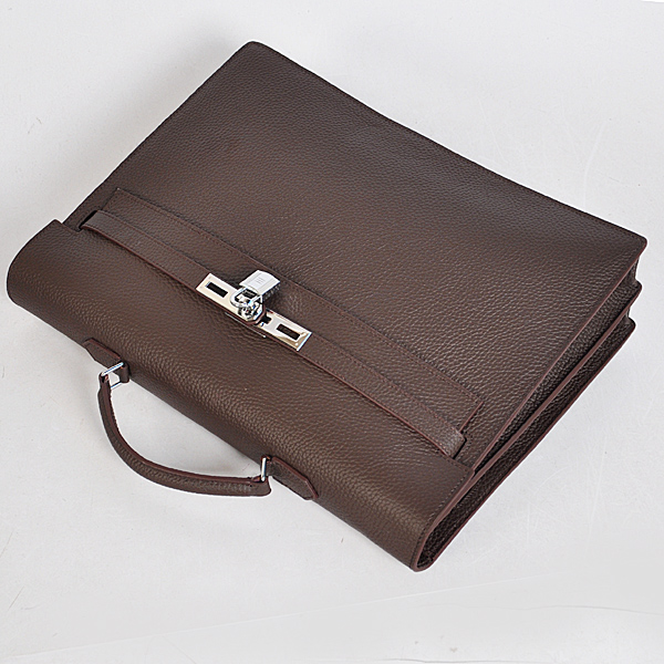 Hermes Kelly Briefcase Bag clemence leather in Dark Brown