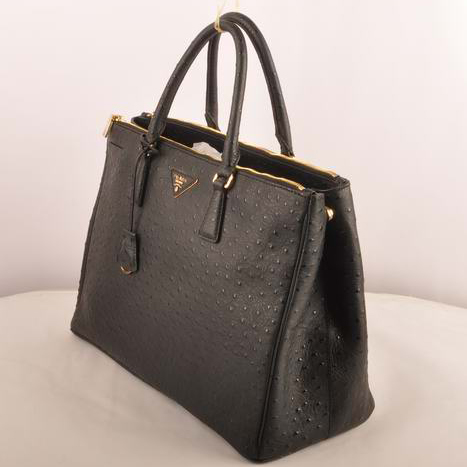 Prada Maxi Ostrich Leather Tote Bag Black