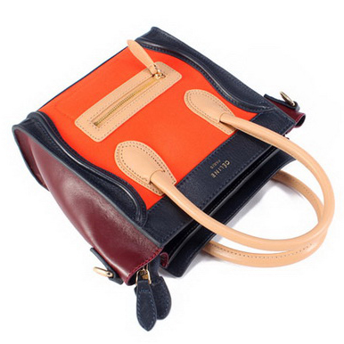 Celine Luggage small Fashion Bag Orange Black Maroon