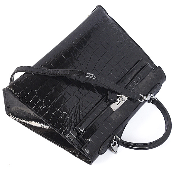 Hermes kelly 32CM Crocodile leather in Light Black with Silver hardware