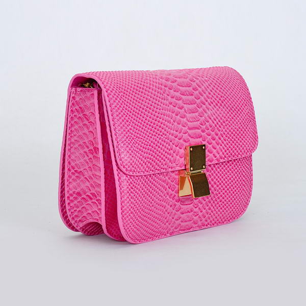 Celine Classic Box Small Flap Bag Snake Leather Pink