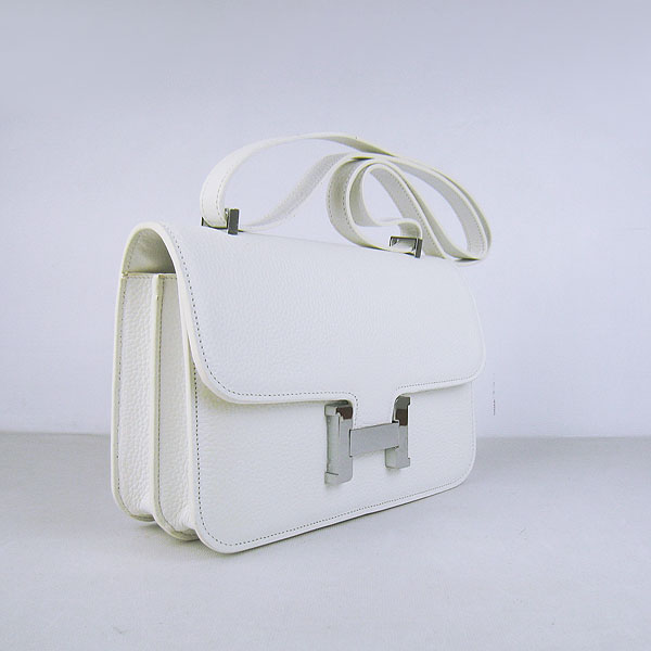 Hermes Constance Togo Leather Single Bag White Silver Hardware H020