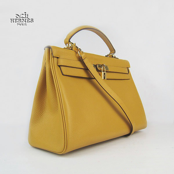 Hermes Kelly 35cm Togo Leather Bag Yellow 6308 Gold Hardware