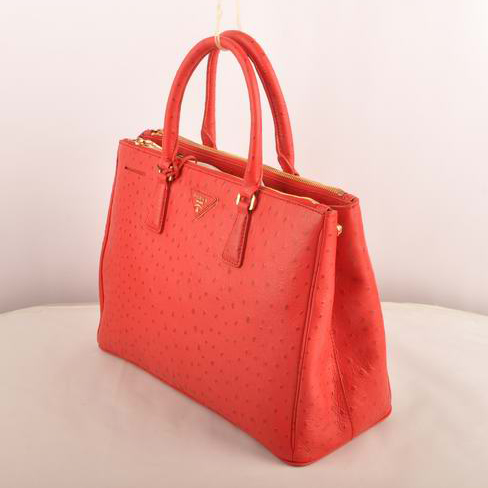 Prada Medium Ostrich Leather Tote Bag Red