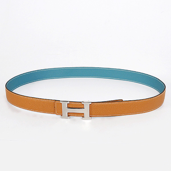 Hermes belt leather in Camel/Medium Blue with H Silver Buckle