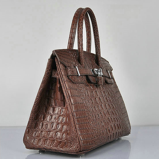 Hermes Birkin 30CM Tote Bag Croco Brown Leather H6088 Silver