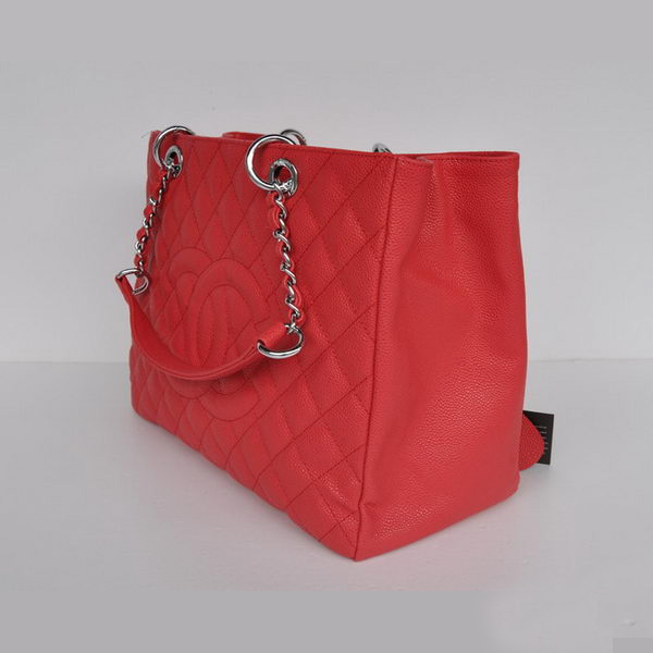 Chanel A50995 Red Caviar Leather Shoulder Bag Silver