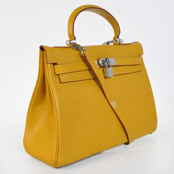 Hermes Kelly 32CM clemence leather in Yellow with Silver hardware