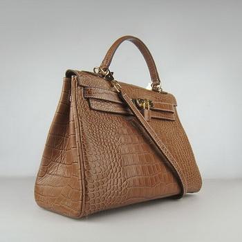 Hermes 32CM Light Coffee Crocodile Stripe(gold)