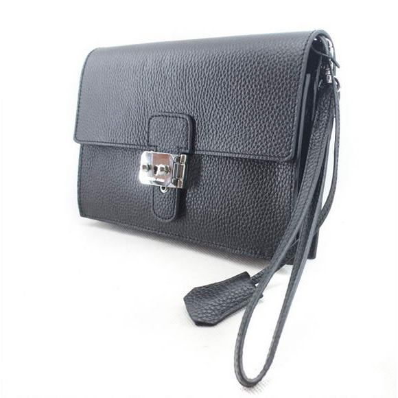 Hermes Jet Pochette Clutch Bag Clemence Leather Black