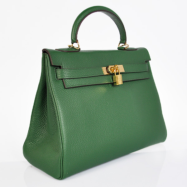 Hermes Kelly 32CM clemence leather in Dark Green with Gold hardware