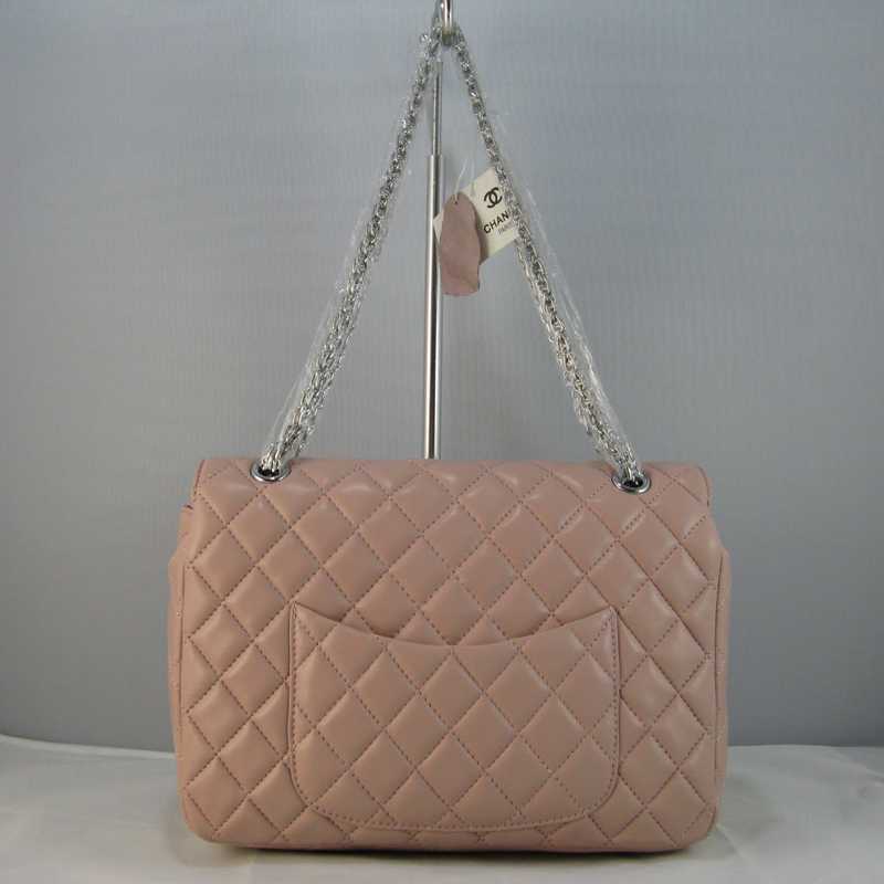 Chanel Pink lambskin leather Flap Bag with Silver chain