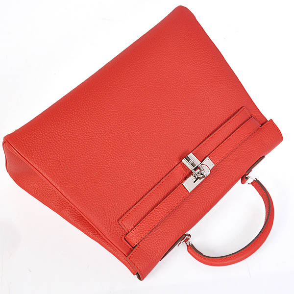 Hermes kelly 35CM clemence leather in Flamen with Silver hardware