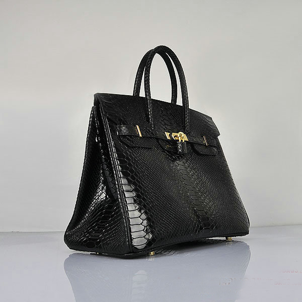 Hermes Birkin 35CM Black Snake Leather Tote Bag Gold