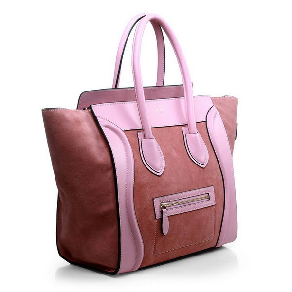 Celine Luggage Mini Boston Bags Original Suede&Calf Leather Pink