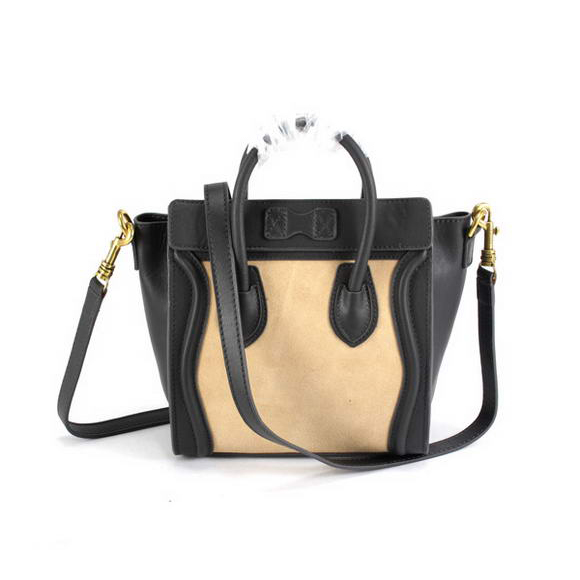 Celine Luggage Bags Mini in Suede Black Apricot