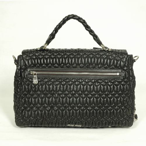 Miu Miu Tote Handbags Quilted Lambskin Leather 8667 Black