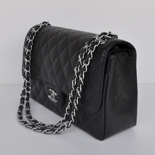 Chanel Jumbo Quilted Classic Cannage Patterns Flap Bag A58600 Black Silver