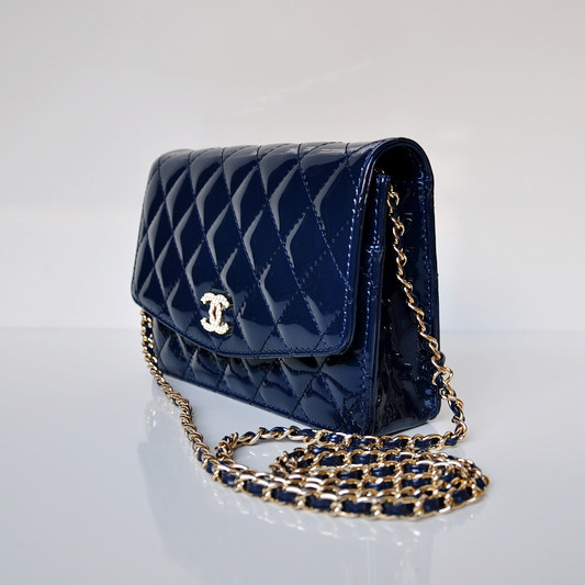 Chanel A33800 Flap Shoulder Bag Patent Leather Blue