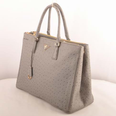 Prada Maxi Ostrich Leather Tote Bag Grey