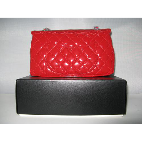 Chanel Patent leather Red Flap bag with Silver chain