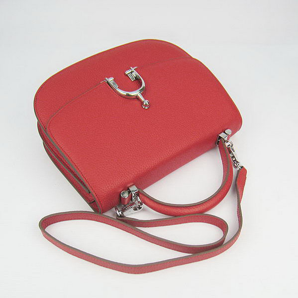 Hermes Stirrup Shoulder Bag Red Calfskin Silver