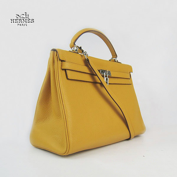 Hermes Kelly 35cm Togo Leather Bag Yellow 6308 Silver Hardware