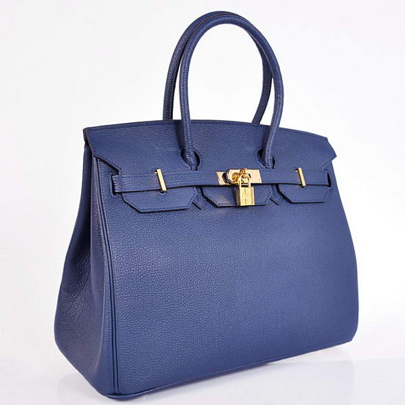 Hermes Birkin 35CM Tote Bags Smooth Togo Leather H35 Dark Blue Golden