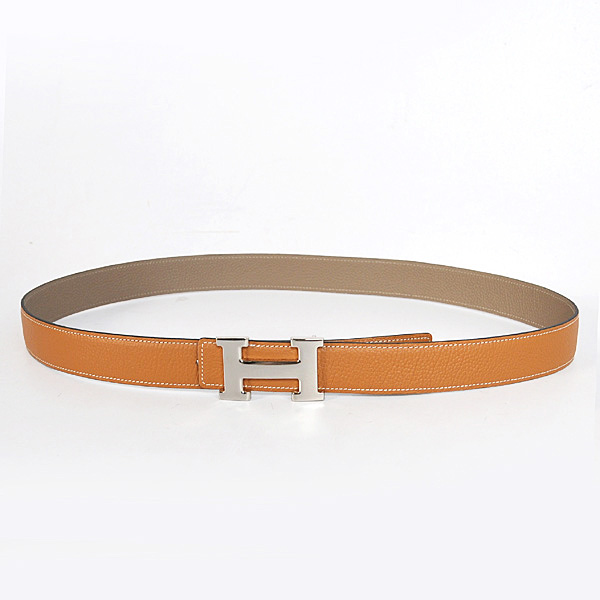 Hermes belt leather in Camel/Dark Grey with H Silver Buckle