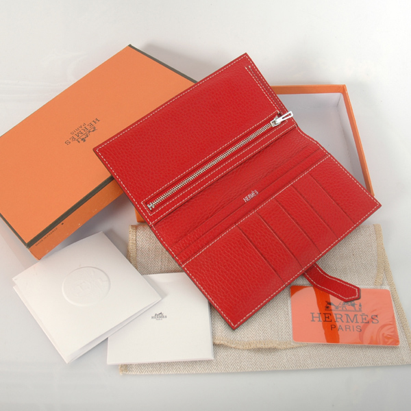 Hermes 2 fold wallet clemence leather in Flame