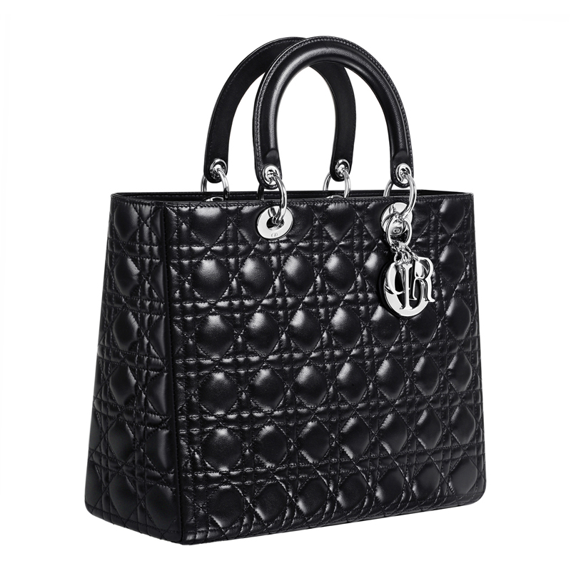 Large Lady Dior bag in black leather