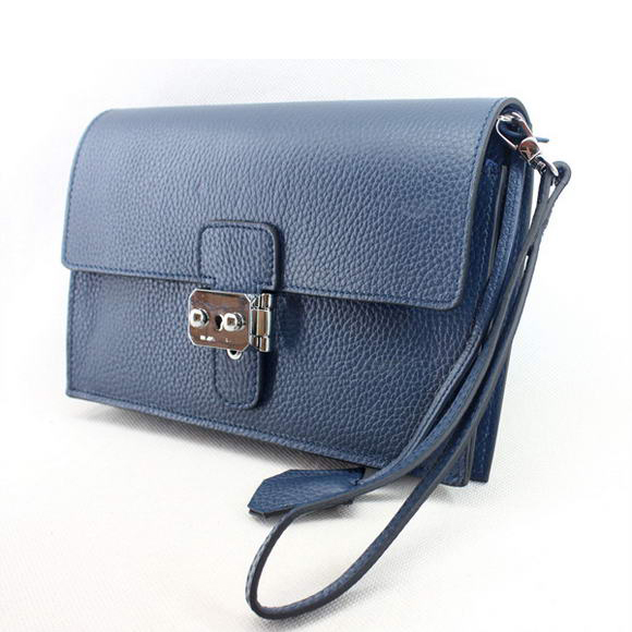 Hermes Jet Pochette Clutch Bag Clemence Leather Dark Blue