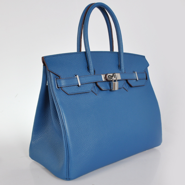 Hermes Birkin 35CM clemence leather in turkey blue with Silver hardware