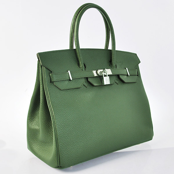 Hermes Birkin 35CM clemence leather in Army Green with Silver hardware